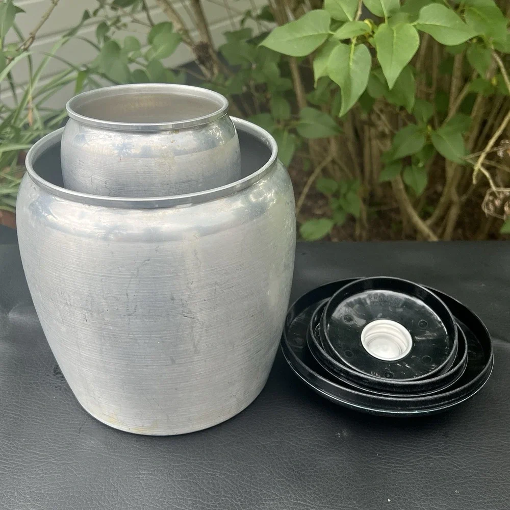 Vtg Kromex 3 Canister Spun Aluminum Flour Coffee Tea - Retro Kitchen Set w/lids
